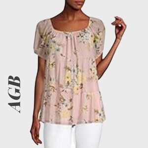 AGB Pink Floral Peasant Shirt Top